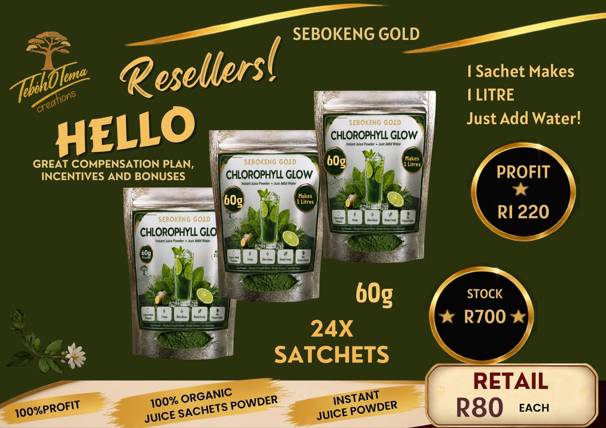 Chlorophyll Glow Juice x 24 Sachets. STOCK PRICE R700. SELLING PRICE R80