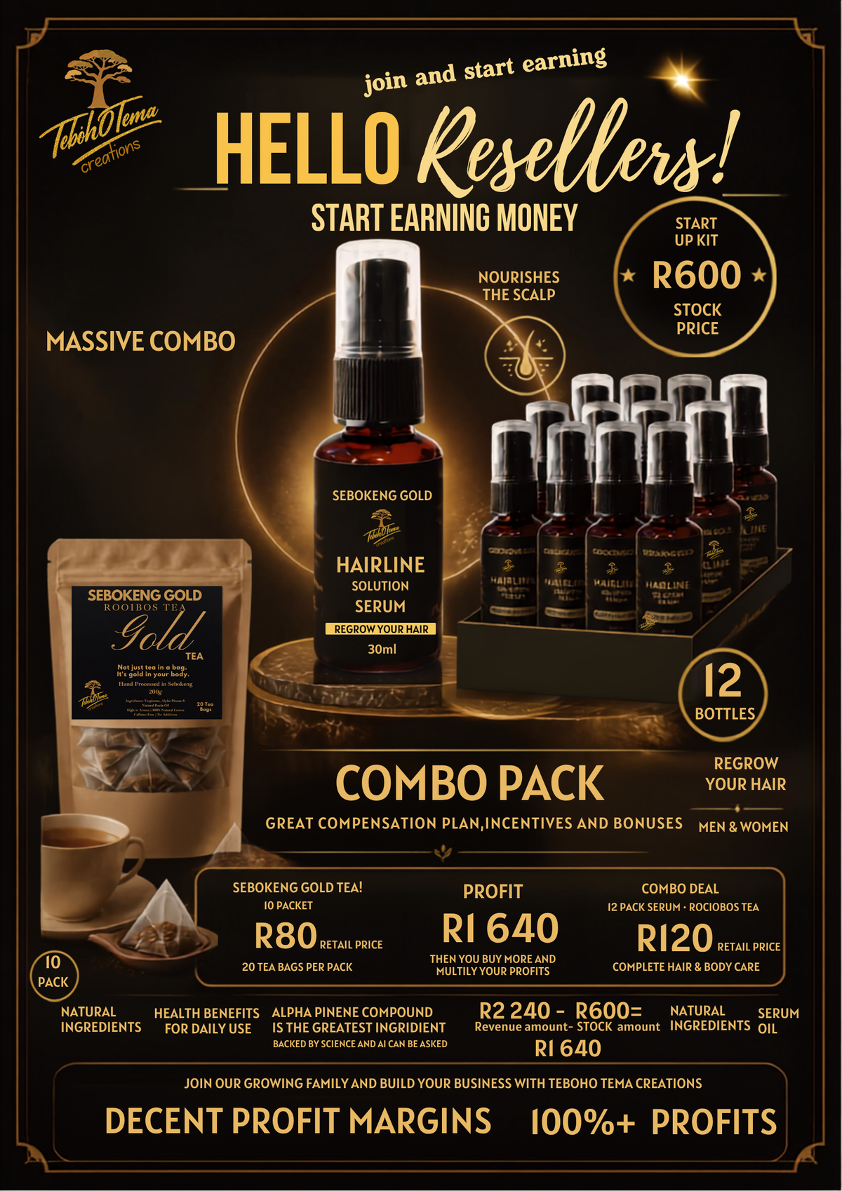 SEBOKENG GOLD ROOIBOS TEA AND HAIRLINE SOLUTION SERUM