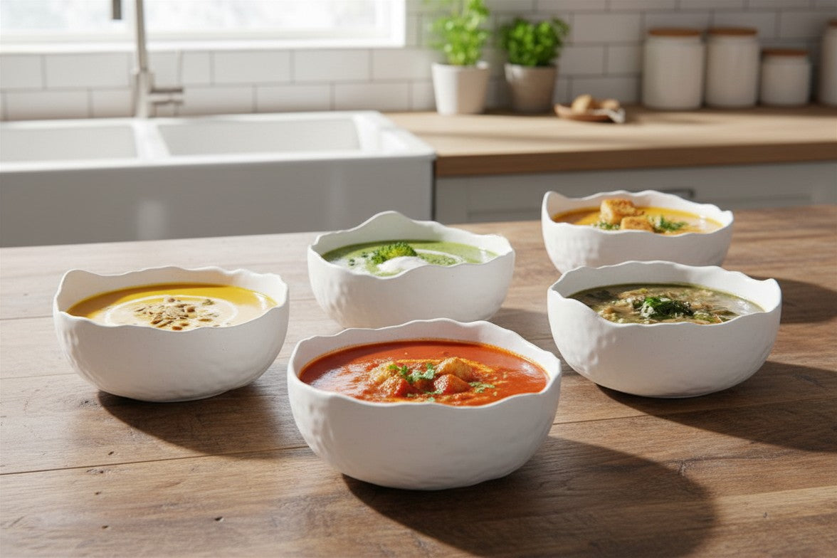 Unbrekable White Sculptural Soup-Salad Bowls (5 set) x 4 boxes